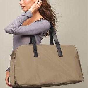 Everyday Taupe Travel Tote Bag with Black Handles
